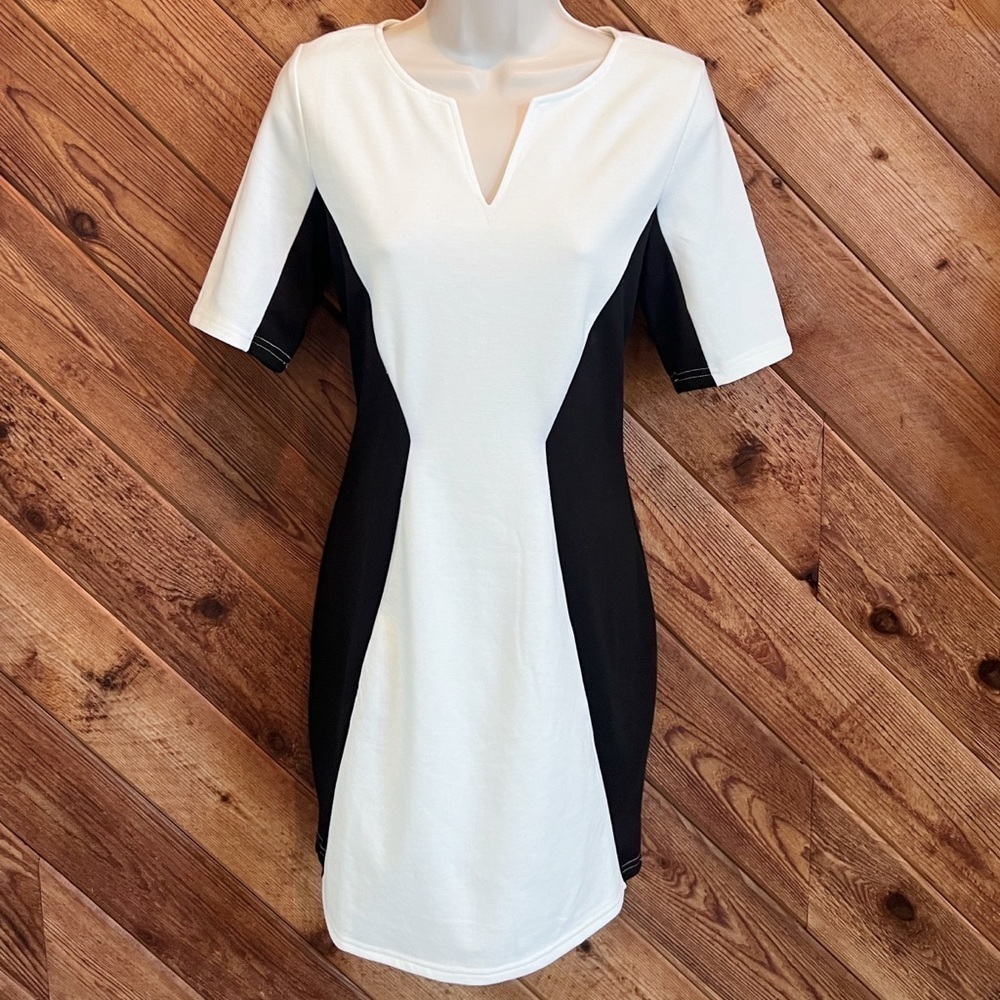 🆕 Ellison v neck short sleeve mini dress white black stretchy medium